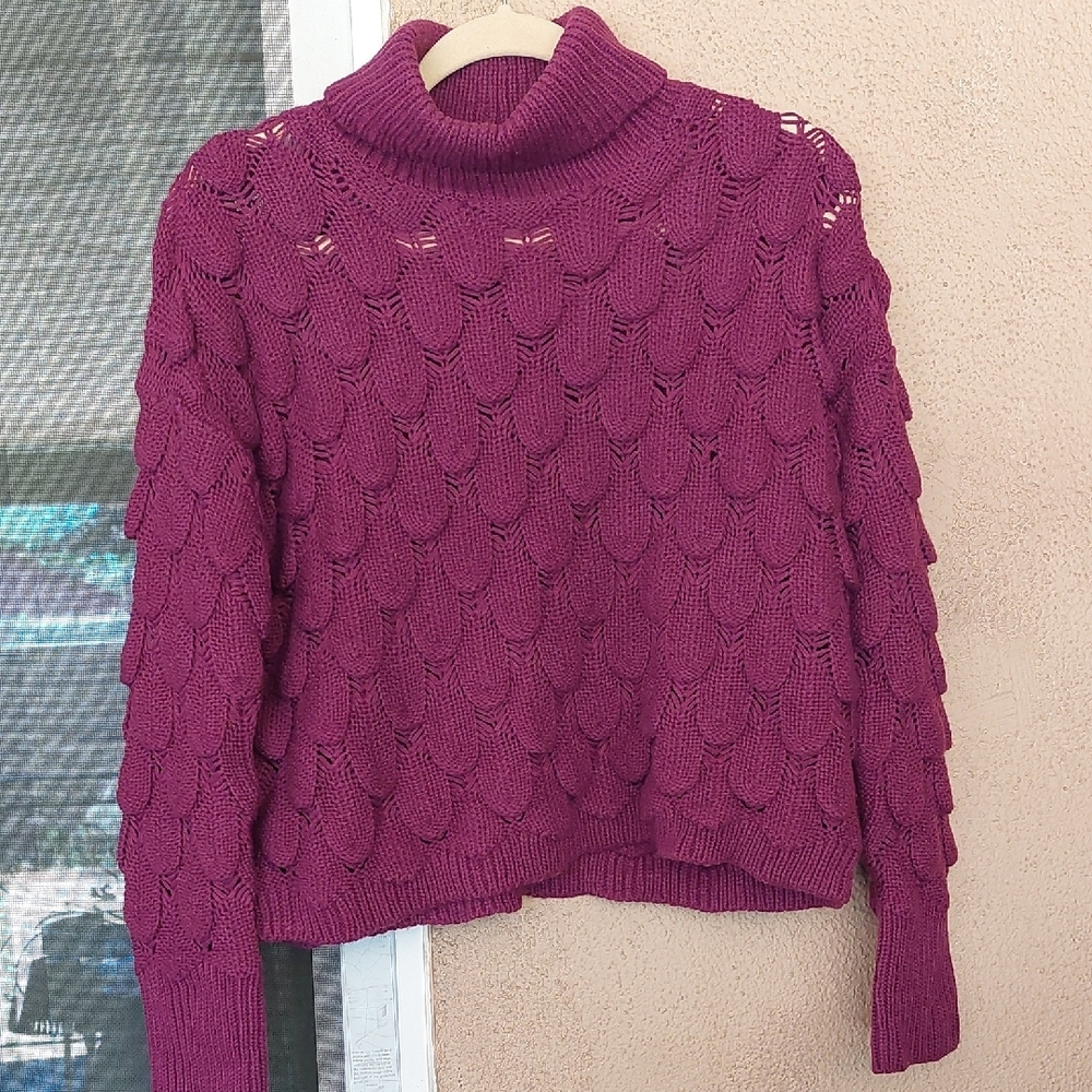Cotton Emporium Magenta Knit Turtleneck Sweater